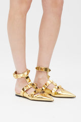 Valentino Gold Rockstud Caged Flat Mule