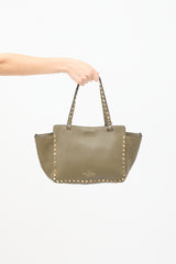 Valentino Green Leather Rockstud Small Tote Bag