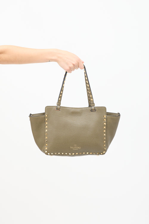 Valentino Green Leather Rockstud Small Tote Bag