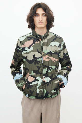 Valentino Green & Multicolour Nylon Hooded Jacket