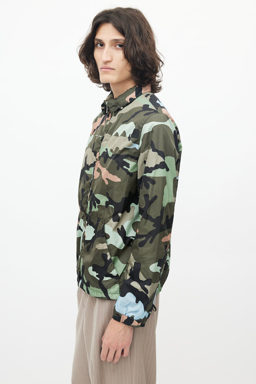 Valentino Green & Multicolour Nylon Hooded Jacket