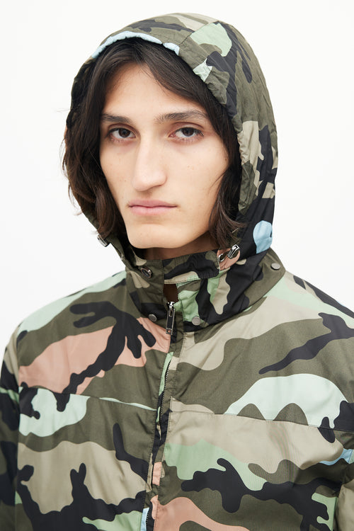 Valentino Green & Multicolour Nylon Hooded Jacket