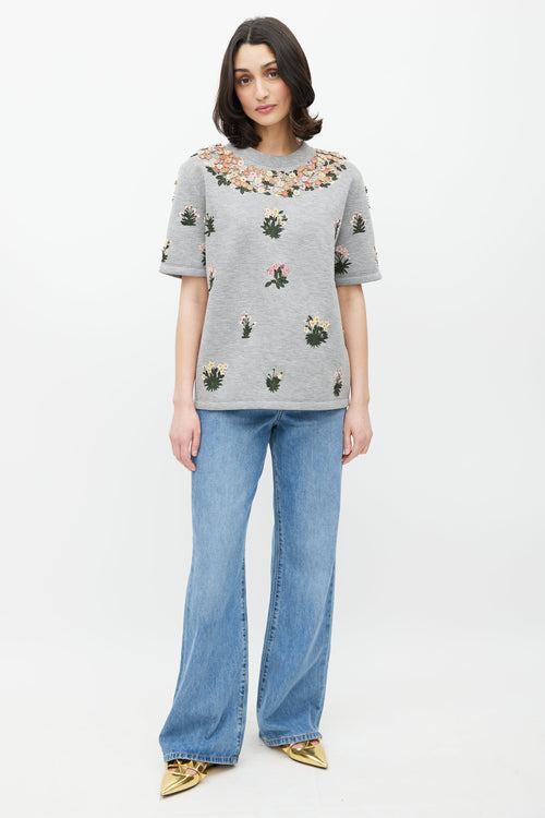 Valentino Grey & Multicolour Floral Applique Top