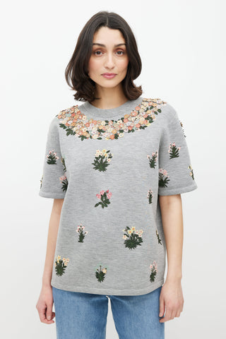 Valentino Grey & Multicolour Floral Applique Top