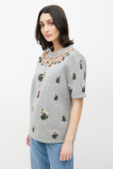 Valentino Grey & Multicolour Floral Applique Top