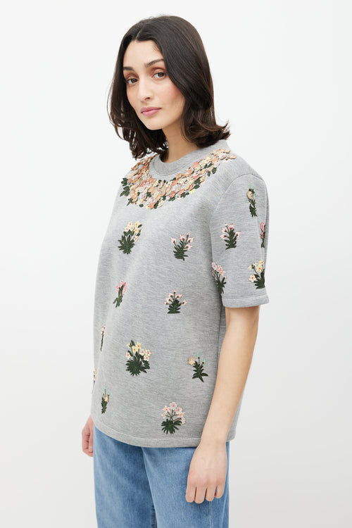 Valentino Grey & Multicolour Floral Applique Top