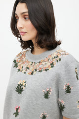 Valentino Grey & Multicolour Floral Applique Top