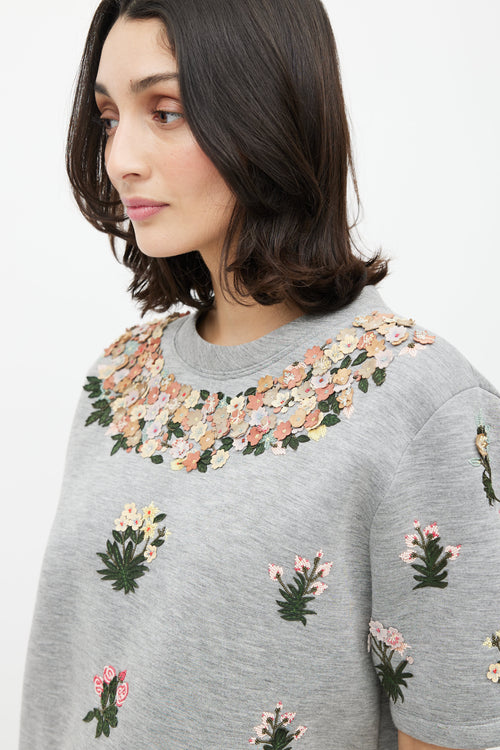 Valentino Grey & Multicolour Floral Applique Top