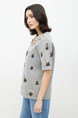 Valentino Grey & Multicolour Floral Applique Top
