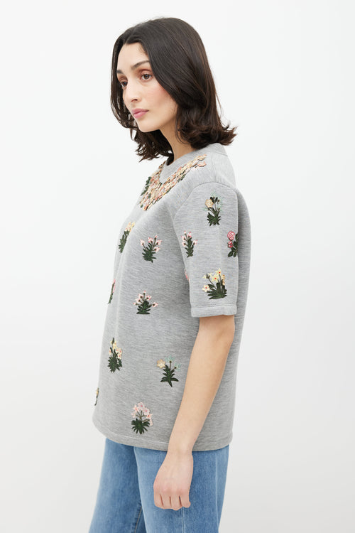 Valentino Grey & Multicolour Floral Applique Top
