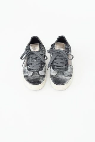 Valentino Grey Textured Flycrew Rockstud Sneaker