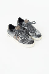 Valentino Grey Textured Flycrew Rockstud Sneaker