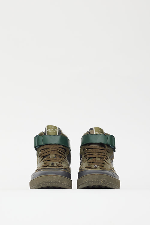 Valentino Green Leather Camo High Top Sneaker