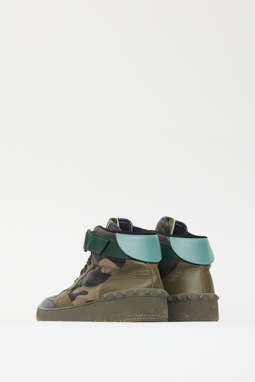 Valentino Green Leather Camo High Top Sneaker