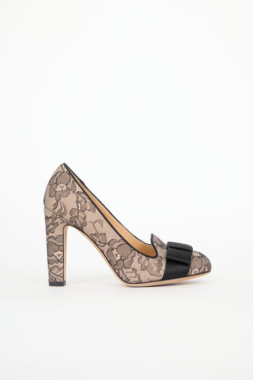 Valentino Lace Satin Bow Pump