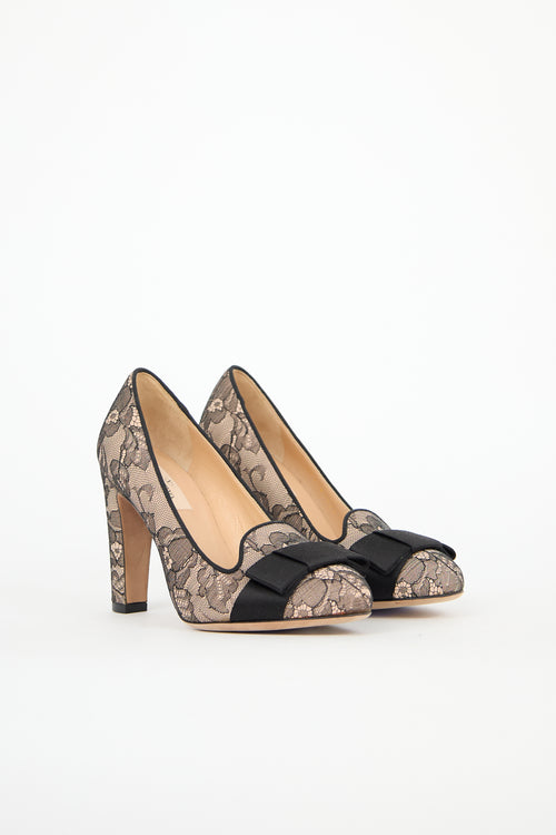 Valentino Lace Satin Bow Pump
