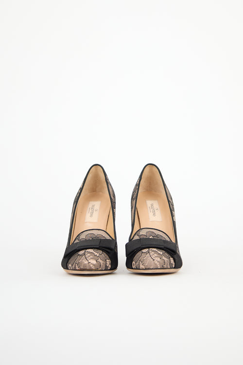 Valentino Lace Satin Bow Pump