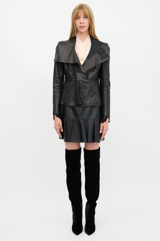 Valentino Leather Lace Trimmed Jacket