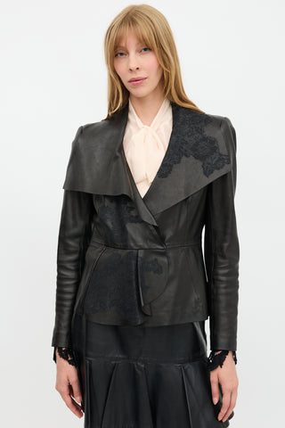 Valentino Leather Lace Trimmed Jacket