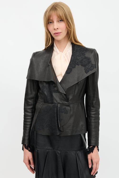 Valentino Leather Lace Trimmed Jacket