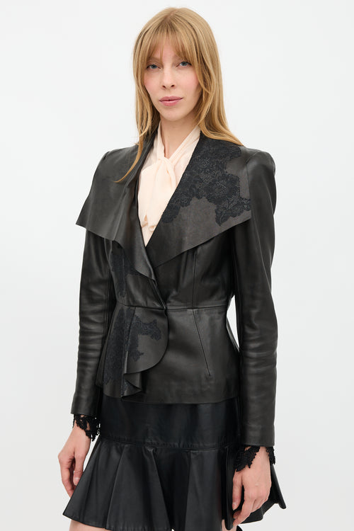 Valentino Leather Lace Trimmed Jacket