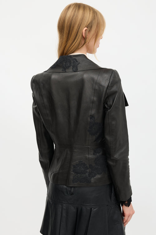 Valentino Leather Lace Trimmed Jacket