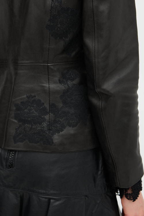 Valentino Leather Lace Trimmed Jacket