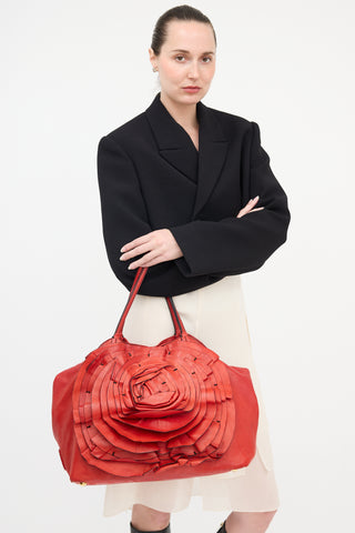 Valentino Leather Petale Rose Tote Bag