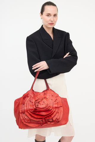 Valentino Leather Petale Rose Tote Bag
