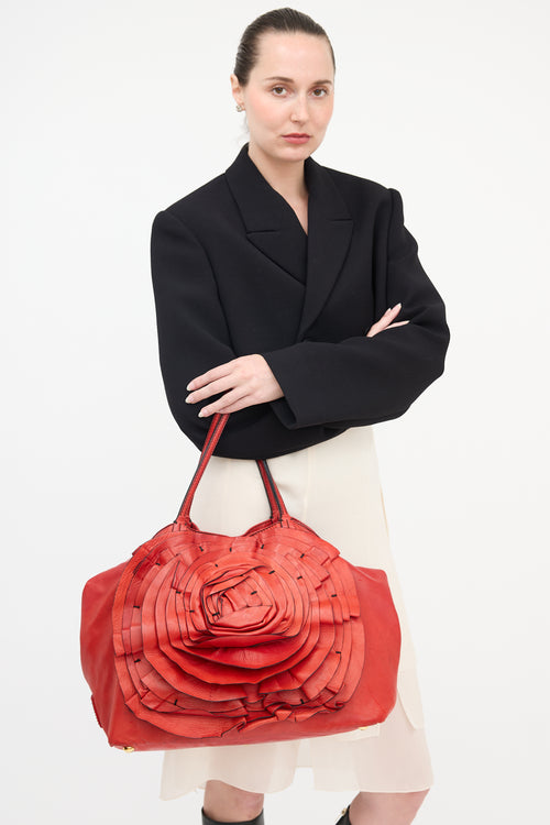 Valentino Leather Petale Rose Tote Bag