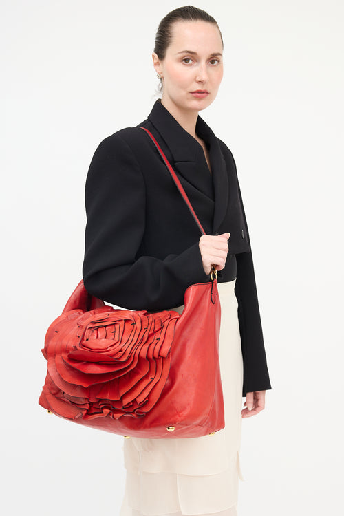 Valentino Leather Petale Rose Tote Bag