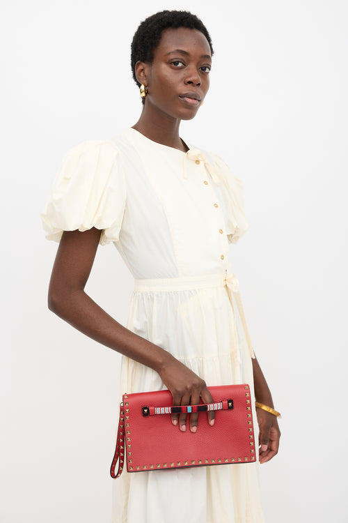 Valentino Leather Rockstud Wristlet Clutch