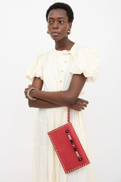 Valentino Leather Rockstud Wristlet Clutch