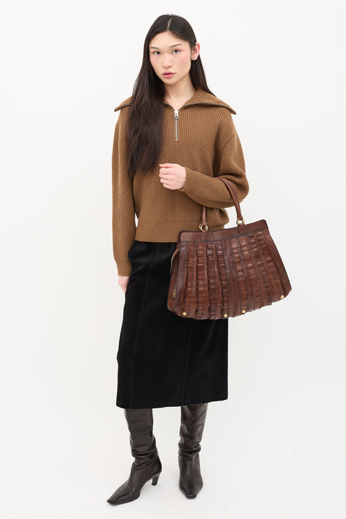 Valentino Leather Ruffle Tote Bag