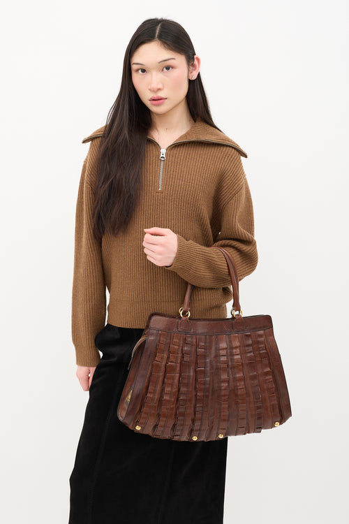 Valentino Leather Ruffle Tote Bag