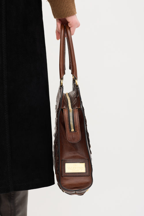 Valentino Leather Ruffle Tote Bag