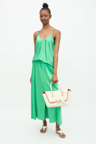 Valentino Leather Whipstitch Demilune Tote Bag