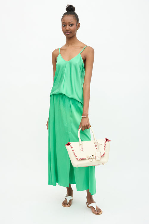 Valentino Leather Whipstitch Demilune Tote Bag