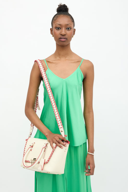 Valentino Leather Whipstitch Demilune Tote Bag