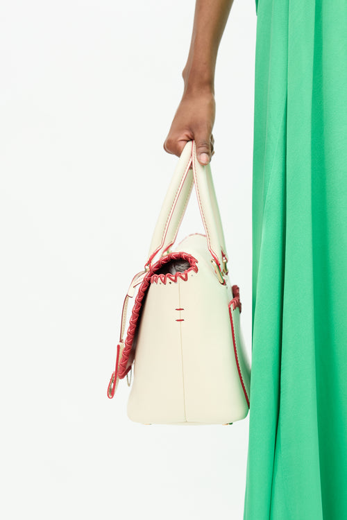 Valentino Leather Whipstitch Demilune Tote Bag