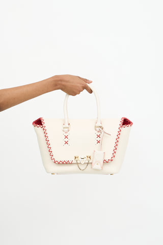 Valentino Leather Whipstitch Demilune Tote Bag