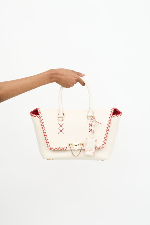Valentino Leather Whipstitch Demilune Tote Bag
