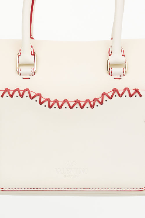 Valentino Leather Whipstitch Demilune Tote Bag