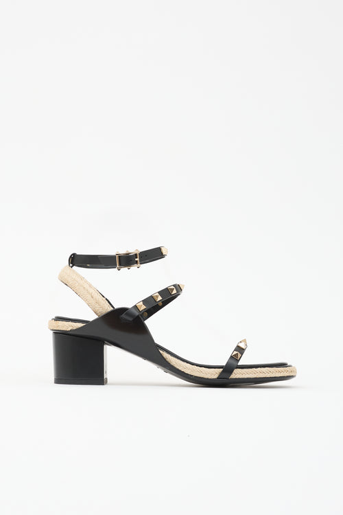 Valentino Leather & Jute Rockstud Sandal