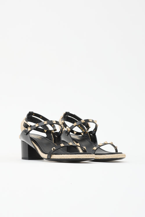 Valentino Leather & Jute Rockstud Sandal