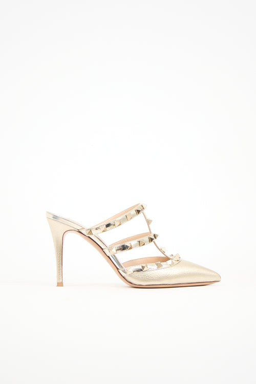 Valentino Leather Rockstud Cage Mule