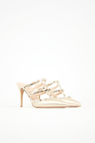 Valentino Leather Rockstud Cage Mule