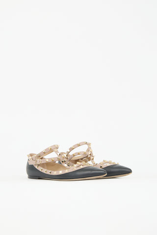 Valentino Leather Rockstud Caged Flat