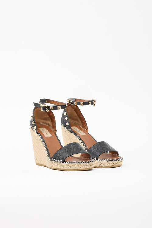 Valentino Leather Rockstud Espadrille Sandal