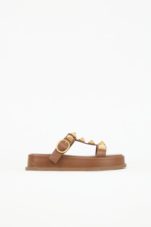 Valentino Leather Roman Stud Platform Sandal